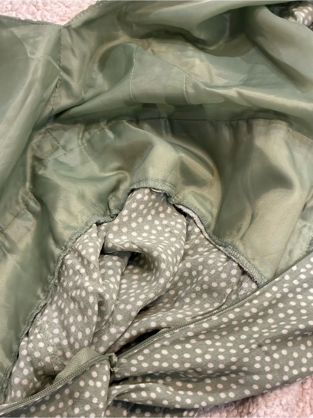 Coldwater Creek Sage Green Polka Dot Fit & Flare Midi Dress | Size 10 EUC - Picture 7 of 10